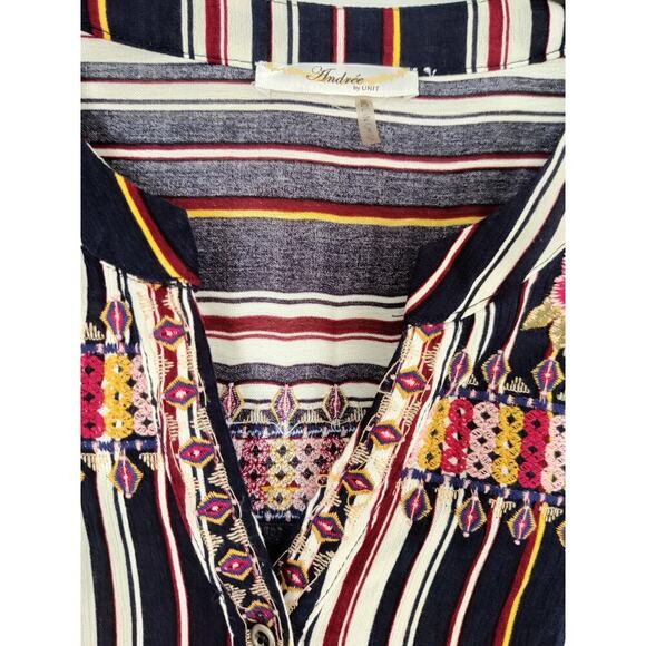 Floral Embroidered Multicolor Blouse Long Sleeve Button Front Striped Size S/M - Picture 9 of 11